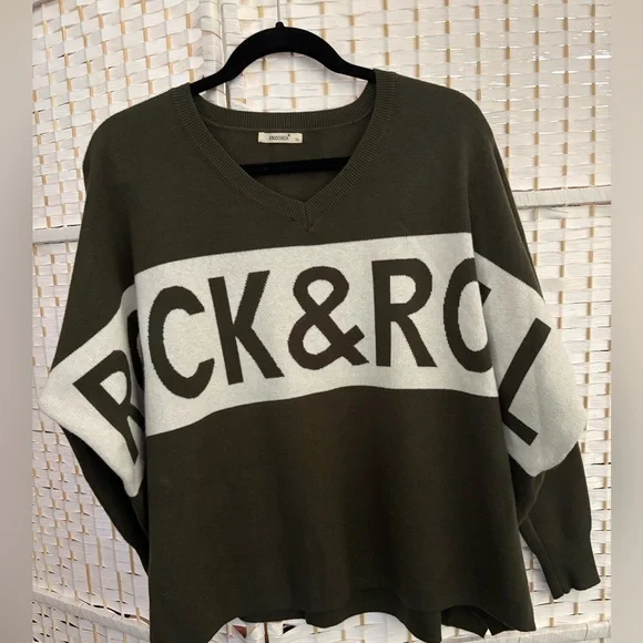 Rock & Roll Oversized Olive Green Sweater - Picture 2 of 6